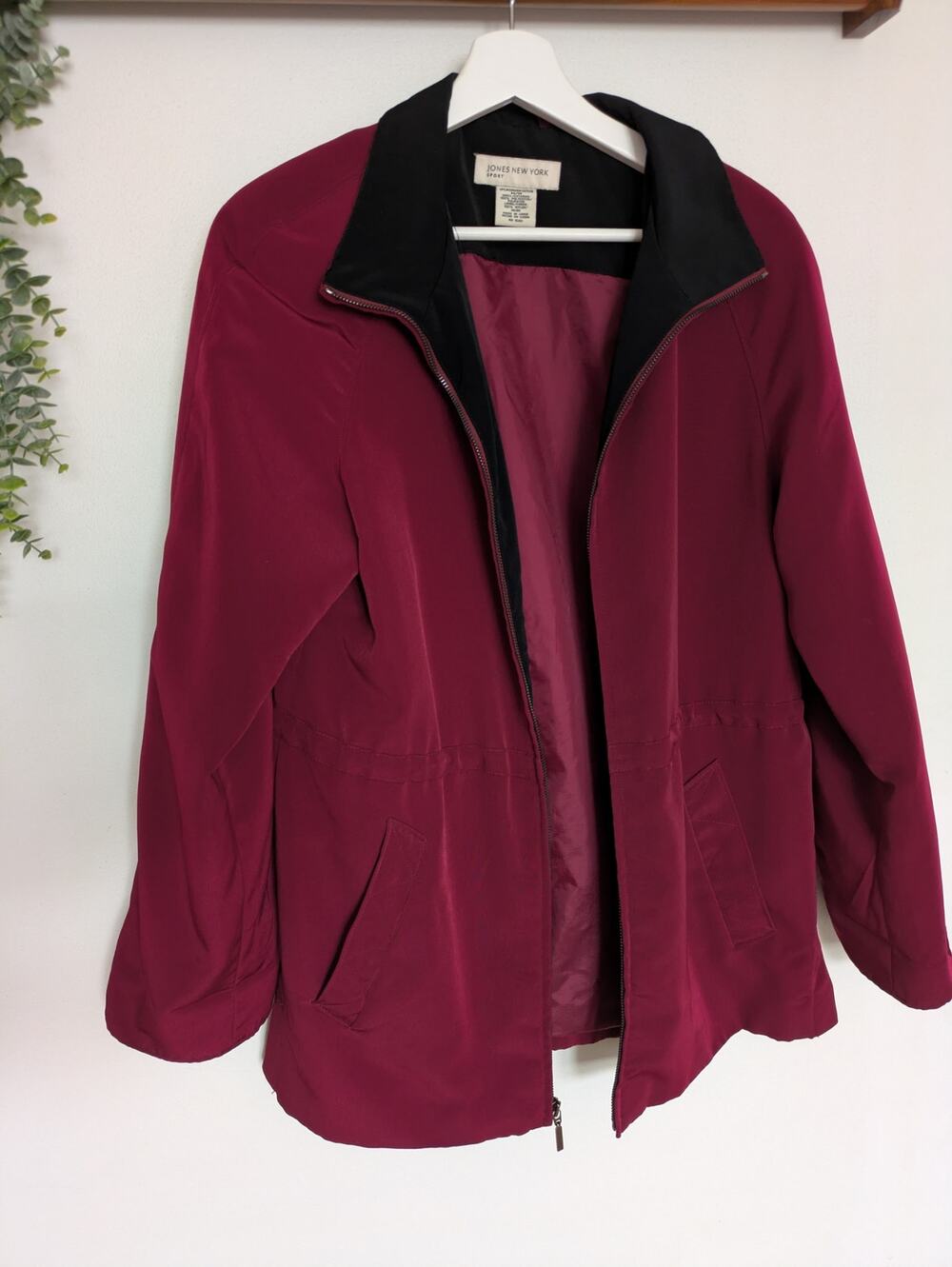 Vintage Jones New York Full Zip Burgundy Jacket w/ Shoulder Pads